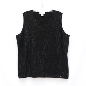 Calvin Klein Black Sequinned Sleeveless Sweater Pullover 2X vest knit top NYE